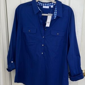 New York & Company Royal Blue Checkered Collar Shirt